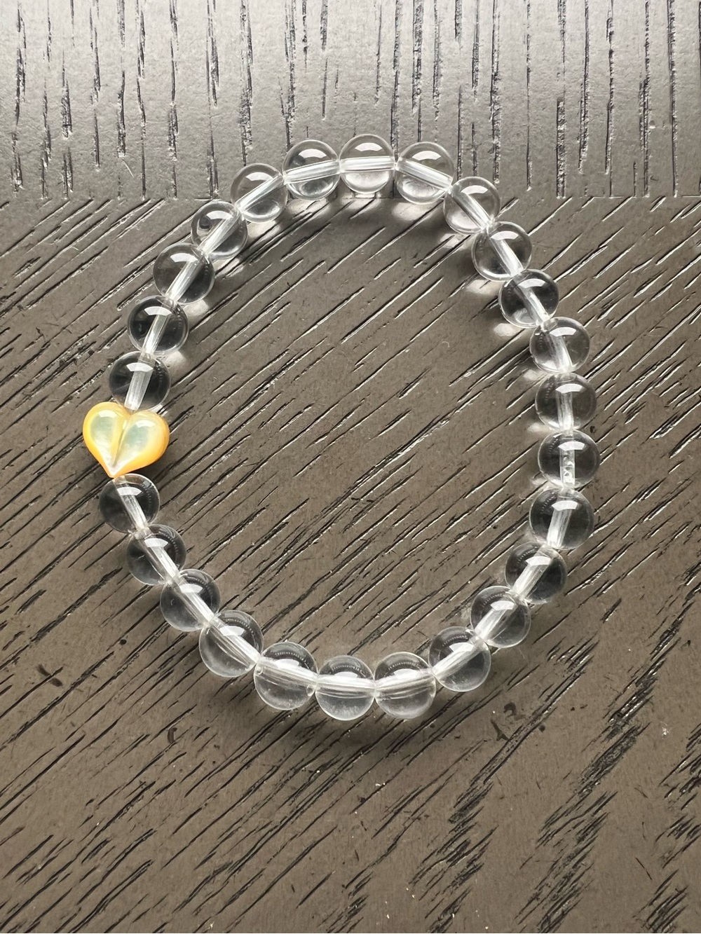 HQ clear quartz with heart shell bracelet 7mm SIZE 6.5-7’